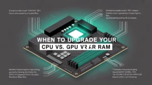 Agar system slow hai aur CPU usage high hai, to CPU upgrade karein. Low FPS ya poor graphics ho to GPU, aur multitasking mein lag ho to RAM upgrade karna behtar hai.