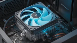 A CPU fan keeps the processor safe by blowing air over the heatsink. This removes extra heat and prevents overheating.
